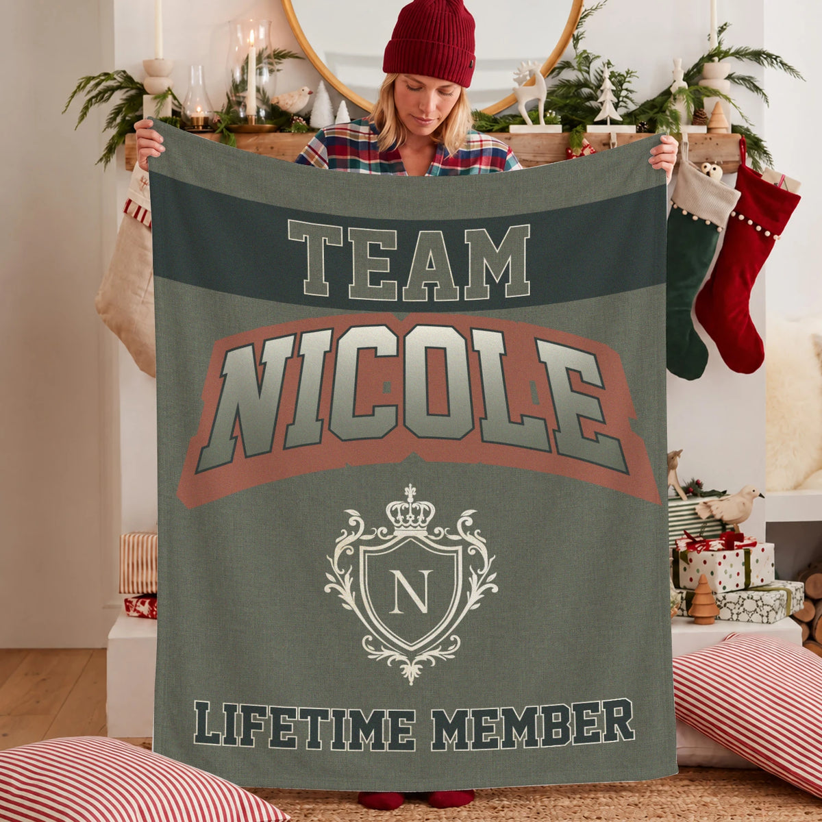 Team Your Name Lifetime Member Sage Green Fleece Blanket NICOLE 13K1 BK22