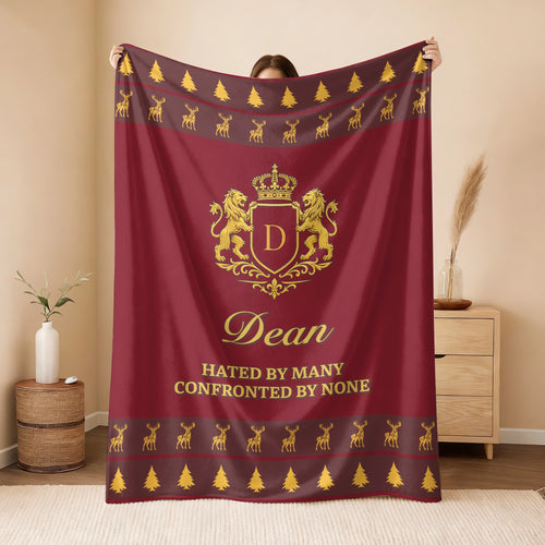 Hated By Many Confronted By None Burgundy Gold Christmas Fleece Blanket DEAN 13K1 BK33