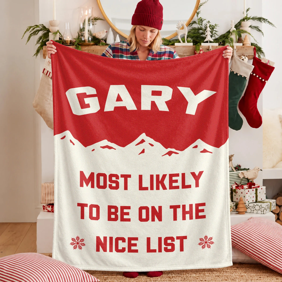 Most Likely on the Nice List Red Vintage Christmas Fleece Blanket GARY 13K1 BK63