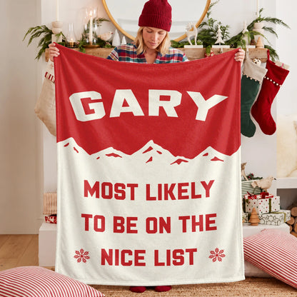 Most Likely on the Nice List Red Vintage Christmas Fleece Blanket GARY 13K1 BK63