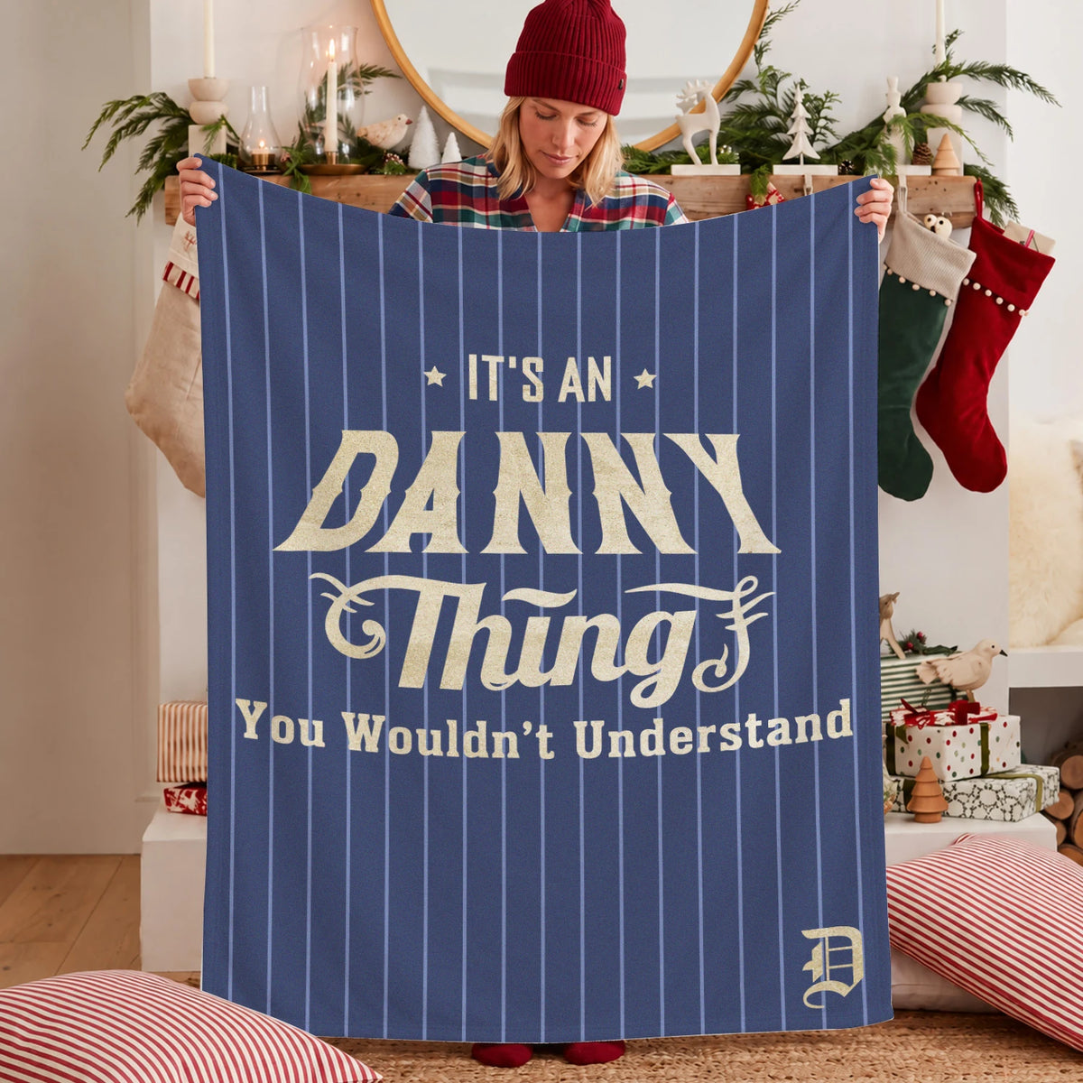 Your Name Thing Striped Blue Fleece Blanket DANNY 13K1 BK23
