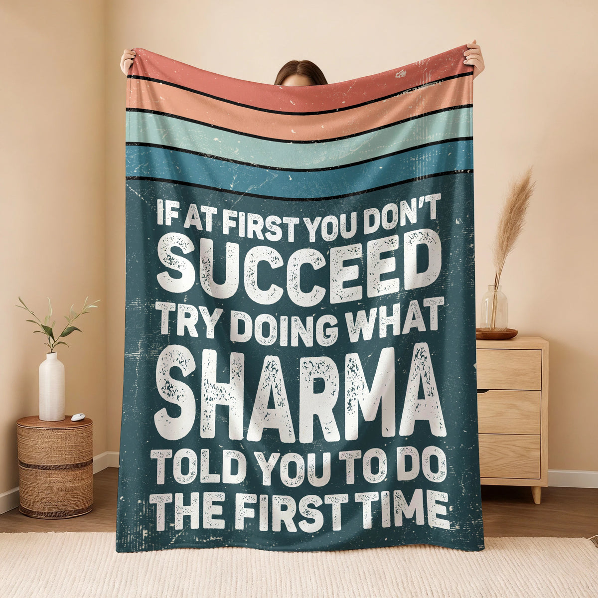 If At First You Don’t Succeed Retro Green Fleece Blanket SHARMA 13K1 BK29