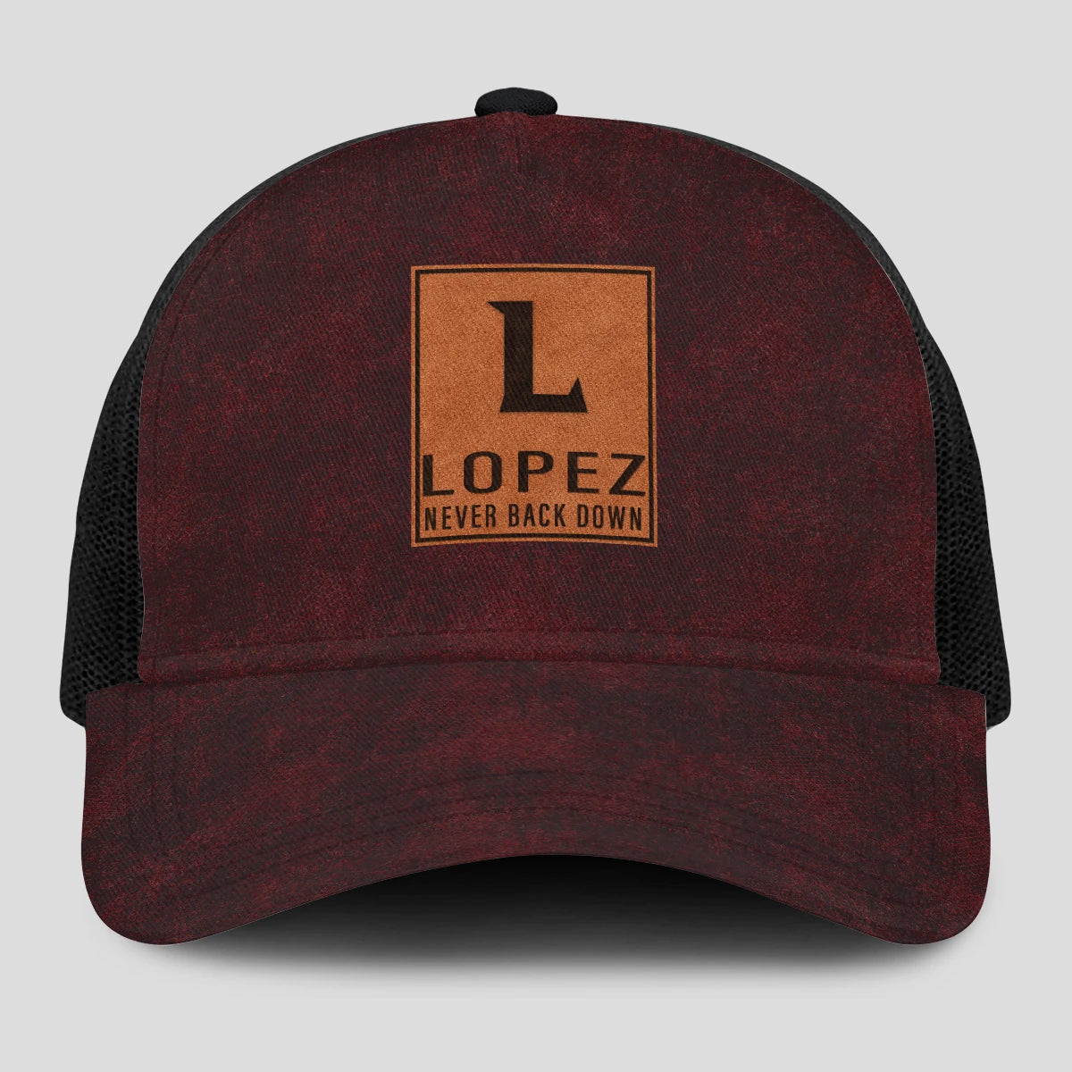 Never Back Down Burgundy And Black Mesh Cap LOPEZ 13K1 C208PF