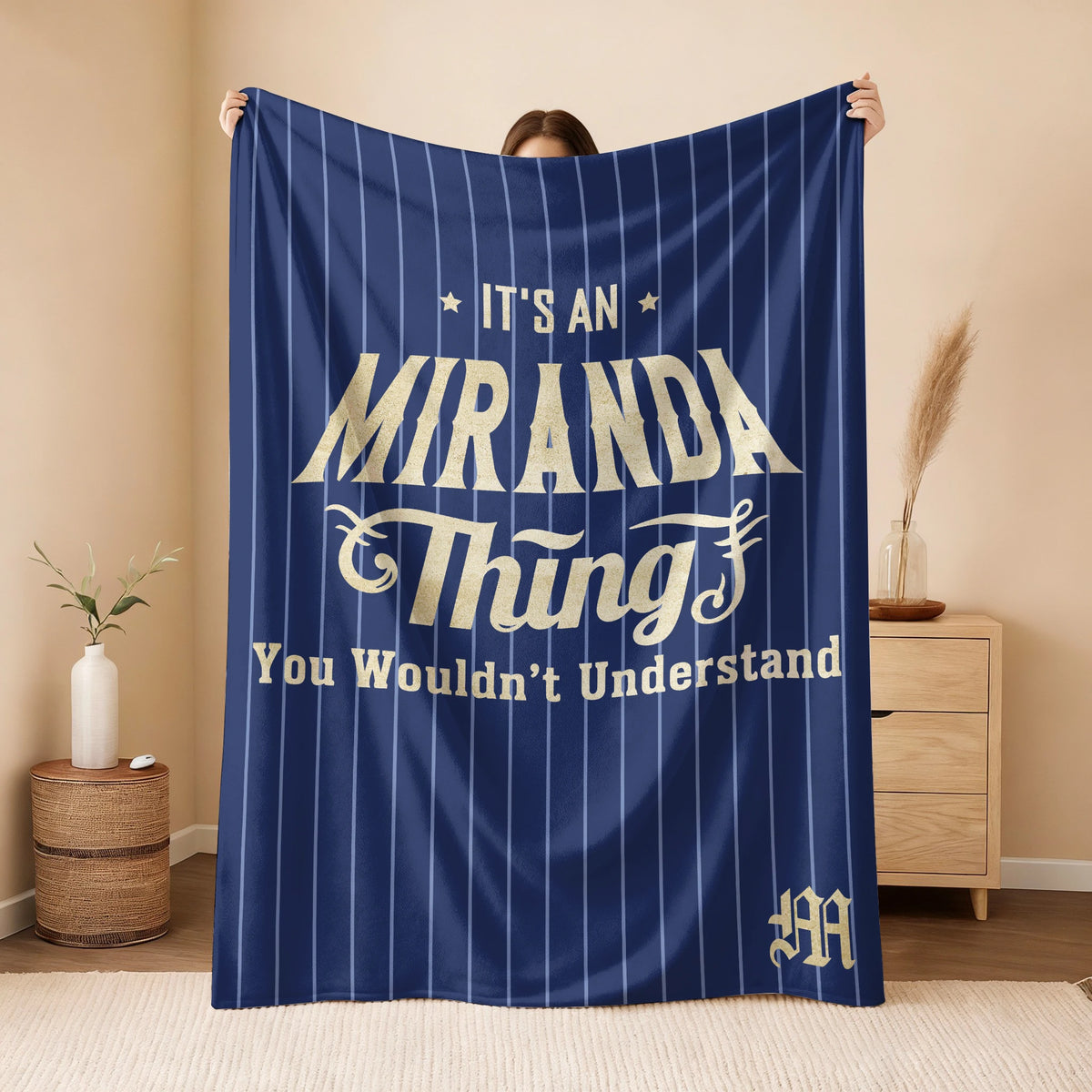 Your Name Thing Striped Blue Fleece Blanket MIRANDA 13K1 BK23