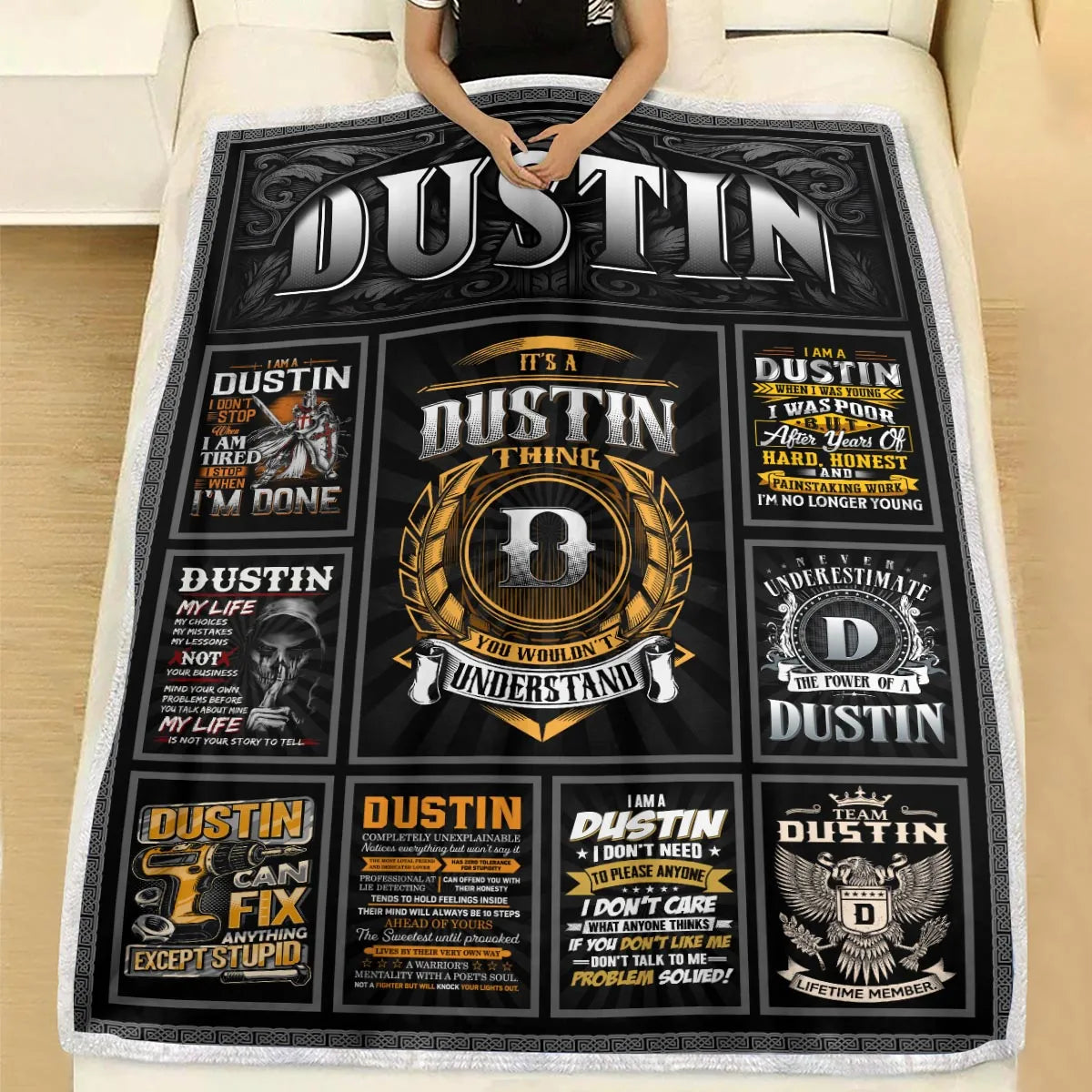 DUSTIN Personalized Blanket | Custom Name Cozy Throw Gift 13K2-BK2