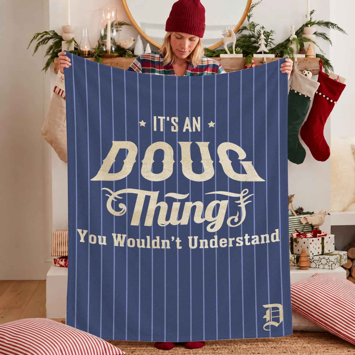 Your Name Thing Striped Blue Fleece Blanket DOUG 13K1 BK23