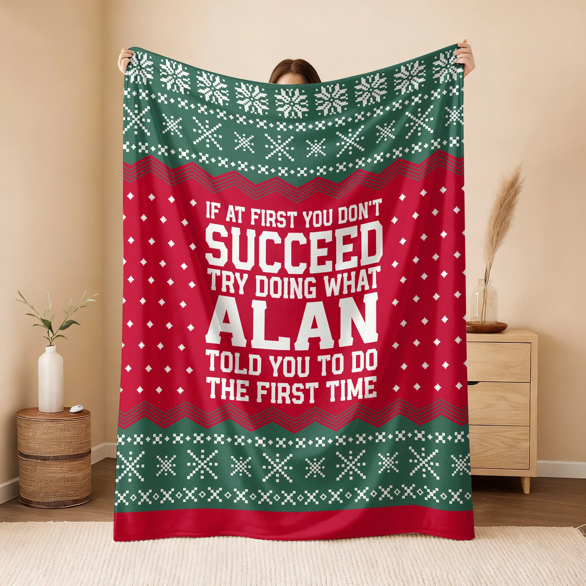 If At First You Don’t Succeed Red Green Christmas Fleece Blanket ALAN 13K1 BK28