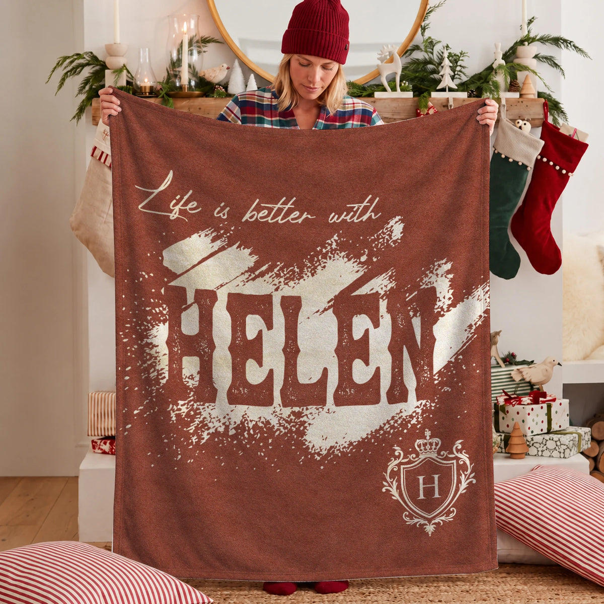 Life Is Better With Your Name Terracotta Cream Fleece Blanket HELEN 13K1 BK30