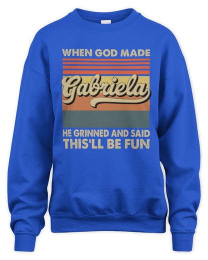 When God Made Your Name He Grinned Vintage T-Shirt GABRIELA M1-55 / Unisex Sweatshirt / royal
