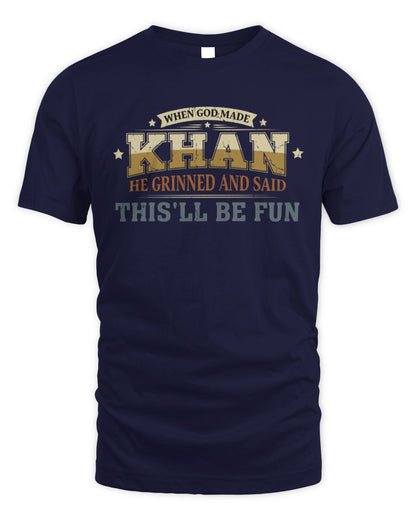 When God Made Your Name Funny Heritage T-Shirt KHAN M1-80 / Unisex Standard T-Shirt / navy