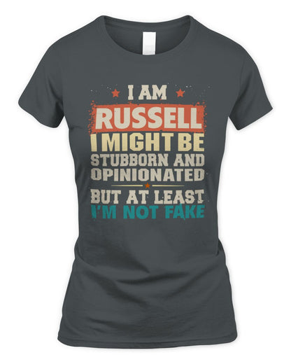 I Am Name I Might Be Stubborn and Opinionated Graphic T-Shirt RUSSELL M1-72 / Women's Standard T-Shirt / charcoal