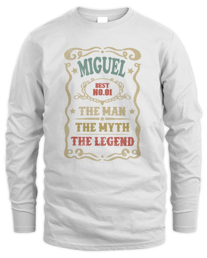 The Man The Myth The Legend Vintage Gold Wine Shirt MIGUEL M1-52 / Men's Long Sleeved T-Shirt / white