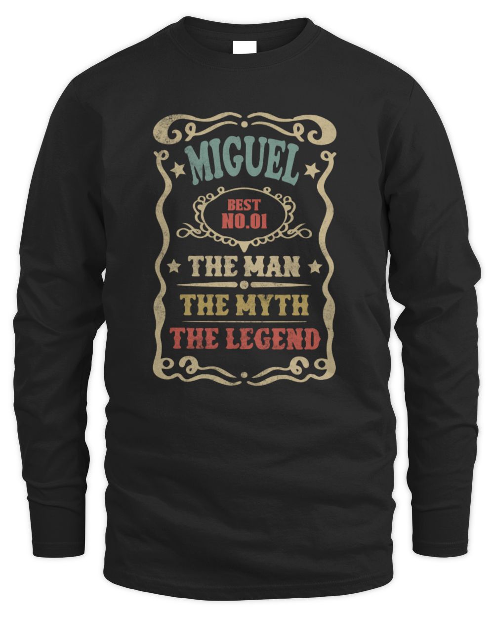 The Man The Myth The Legend Vintage Gold Wine Shirt MIGUEL M1-52 / Men's Long Sleeved T-Shirt / black