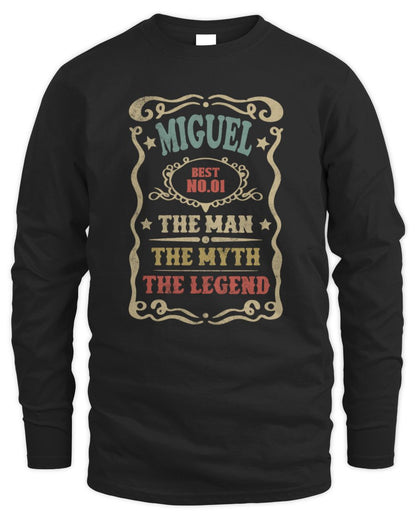 The Man The Myth The Legend Vintage Gold Wine Shirt MIGUEL M1-52 / Men's Long Sleeved T-Shirt / black