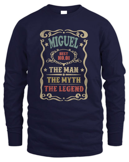 The Man The Myth The Legend Vintage Gold Wine Shirt MIGUEL M1-52 / Men's Long Sleeved T-Shirt / navy