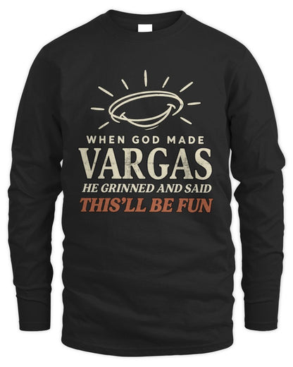 When God Made Your Name Funny Western T-Shirt T-Shirt VARGAS M1-S82 / Men's Long Sleeved T-Shirt / black