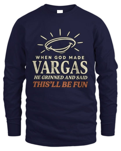 When God Made Your Name Funny Western T-Shirt T-Shirt VARGAS M1-S82 / Men's Long Sleeved T-Shirt / navy