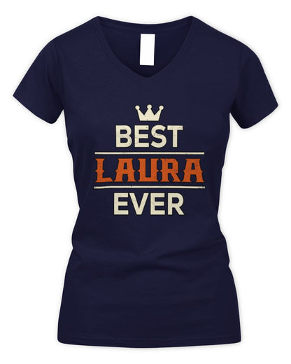 Best Your Name With Crown Shirt LAURA M1-59 / Women's V-Neck T-Shirt / navy