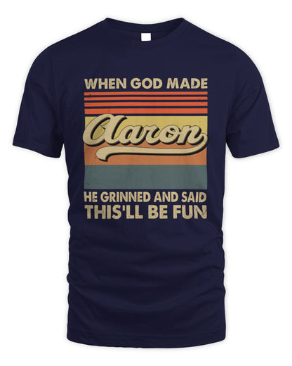 When God Made Your Name He Grinned Vintage T-Shirt AARON M1-55 / Unisex Standard T-Shirt / navy