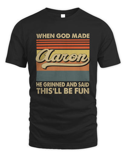 When God Made Your Name He Grinned Vintage T-Shirt AARON M1-55 / Unisex Standard T-Shirt / black