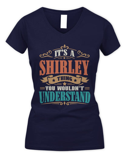 It’s a Name Thing Personalized Retro T-Shirt SHIRLEY M1-47 / Women's V-Neck T-Shirt / navy