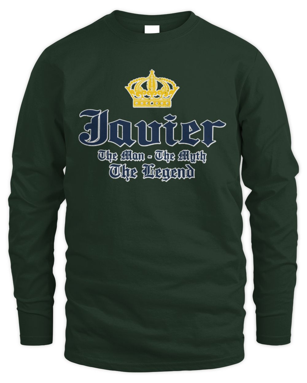 The Man The Myth The Legend Corona Beer T-Shirt JAVIER M1-S83 / Men's Long Sleeved T-Shirt / forest green