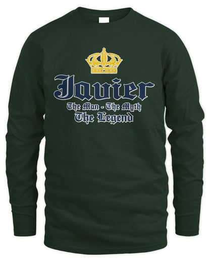 The Man The Myth The Legend Corona Beer T-Shirt JAVIER M1-S83 / Men's Long Sleeved T-Shirt / forest green