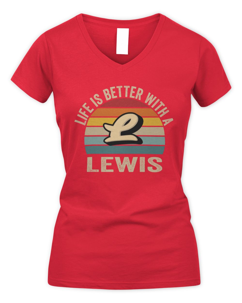 Life Is Better with Name Vintage Sun Shirt LEWIS M1-50 / Women's V-Neck T-Shirt / red