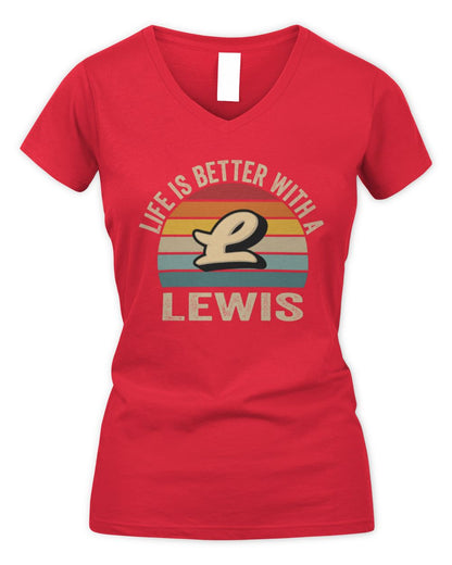 Life Is Better with Name Vintage Sun Shirt LEWIS M1-50 / Women's V-Neck T-Shirt / red