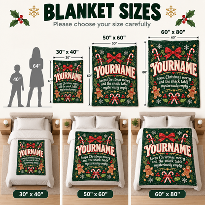 Your Name Keeps Christmas Merry And The Snack Table Mysteriously Empty - Personalized Blanket