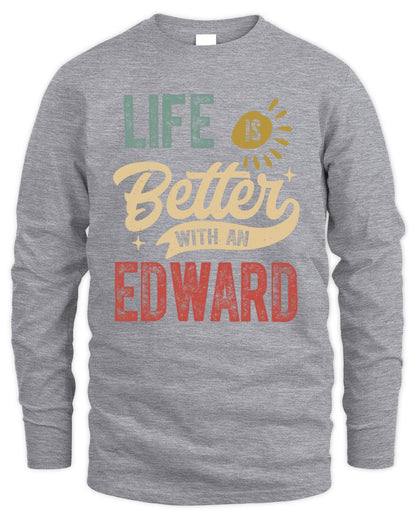 Life Is Better With a Name Personalized Retro T-Shirt EDWARD-48 / Men's Long Sleeved T-Shirt / sport grey