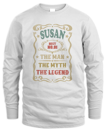 The Man The Myth The Legend Vintage Gold Wine Shirt SUSAN M1-52 / Men's Long Sleeved T-Shirt / white