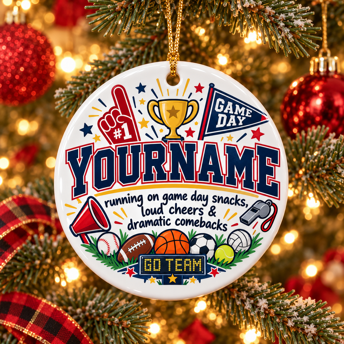 Running On Game Day Snack Loud Cheer & Dramatic Comebacks - Personalized Ceramic Ornament