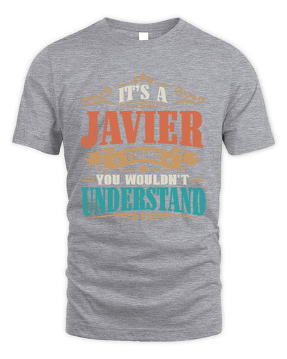 It’s a Name Thing Personalized Retro T-Shirt JAVIER M1-47 / Unisex Standard T-Shirt / sport grey