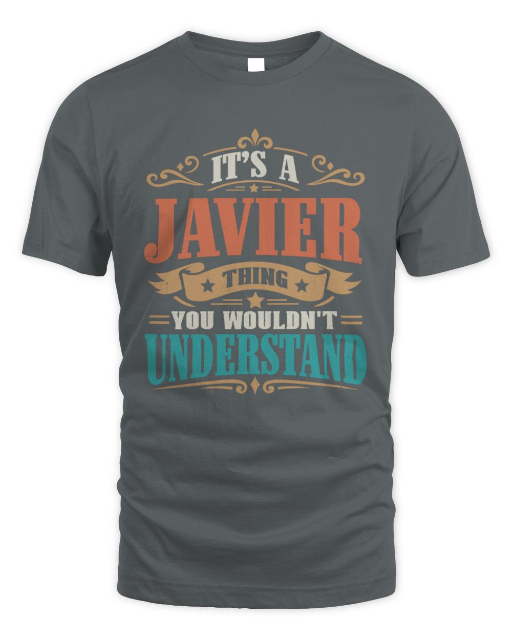 It’s a Name Thing Personalized Retro T-Shirt JAVIER M1-47 / Unisex Standard T-Shirt / charcoal
