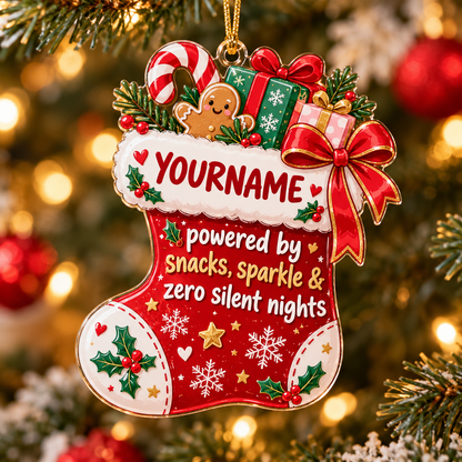 Powered By Snacks Sparkle & Zero Silent Nights - Personalized Acrylic Ornament