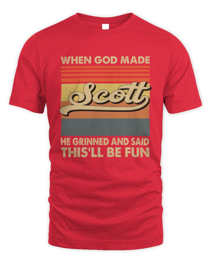 When God Made Your Name He Grinned Vintage T-Shirt SCOTT M1-55 / Unisex Standard T-Shirt / red