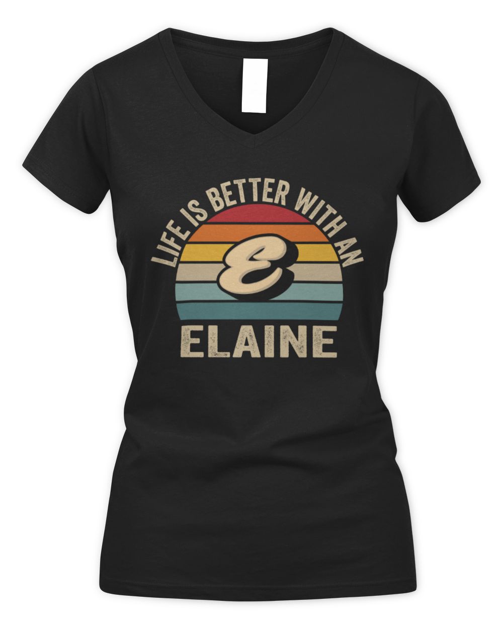 Life Is Better with Name Vintage Sun Shirt ELAINE M1-50 / Women's V-Neck T-Shirt / black