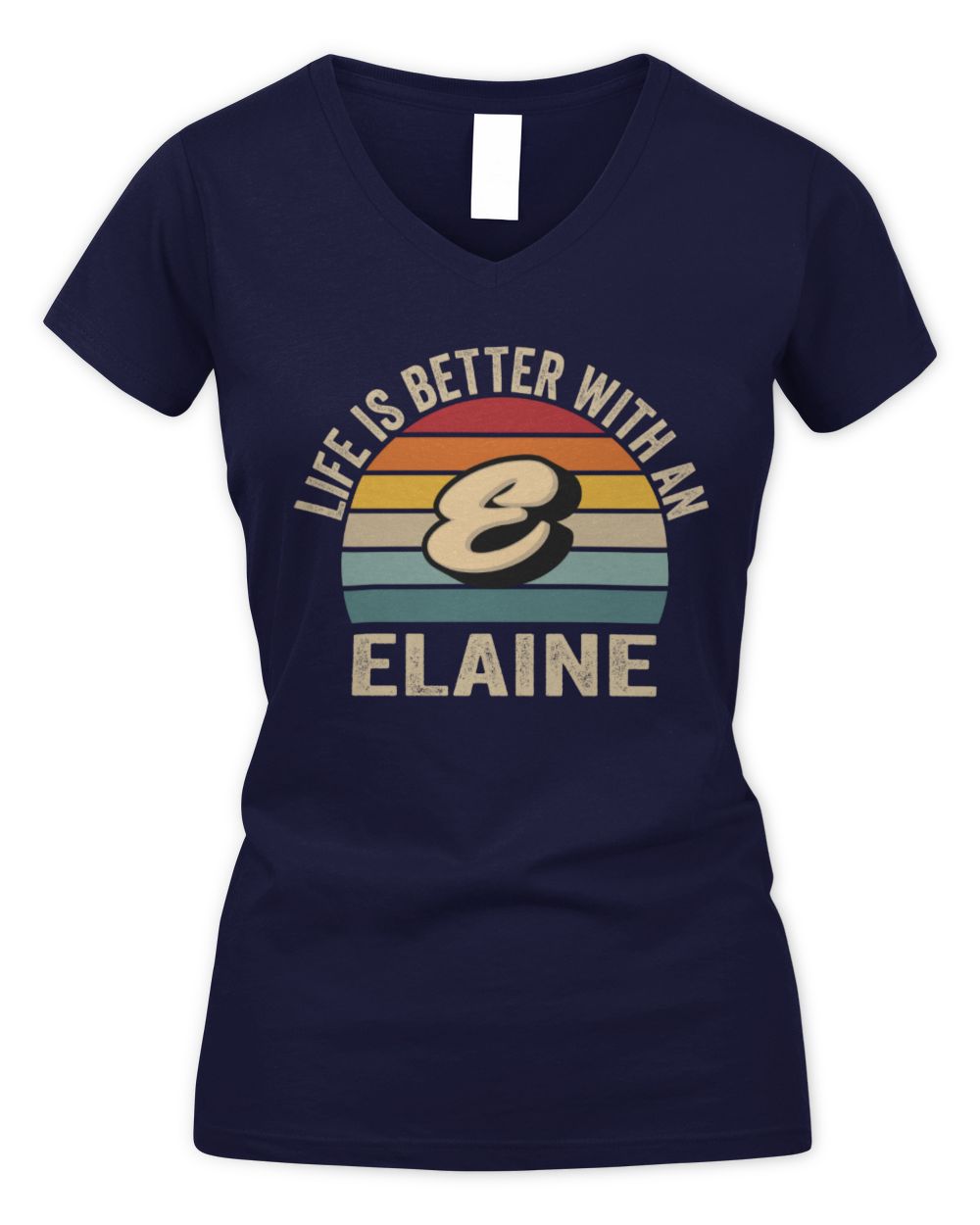 Life Is Better with Name Vintage Sun Shirt ELAINE M1-50 / Women's V-Neck T-Shirt / navy