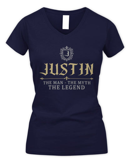 The Man The Myth The Legend Western Shirt JUSTIN M1-78 / Women's V-Neck T-Shirt / navy