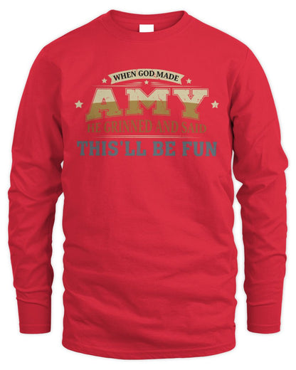 When God Made Your Name Funny Heritage T-Shirt AMY M1-80 / Men's Long Sleeved T-Shirt / red