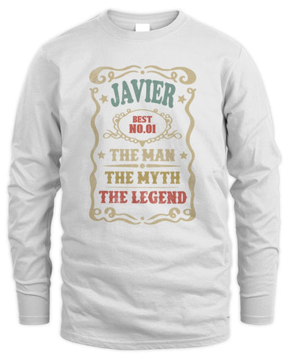 The Man The Myth The Legend Vintage Gold Wine Shirt JAVIER M1-52 / Men's Long Sleeved T-Shirt / white