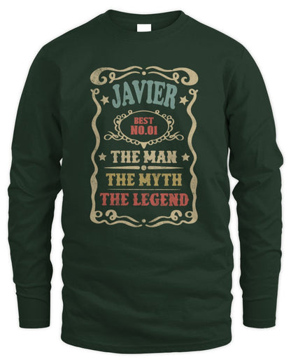 The Man The Myth The Legend Vintage Gold Wine Shirt JAVIER M1-52 / Men's Long Sleeved T-Shirt / forest green