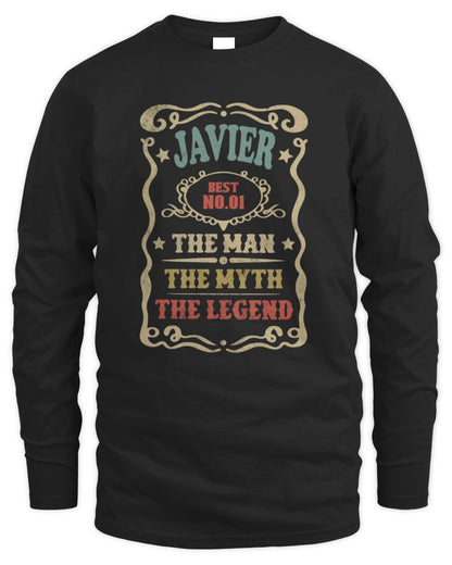 The Man The Myth The Legend Vintage Gold Wine Shirt JAVIER M1-52 / Men's Long Sleeved T-Shirt / black