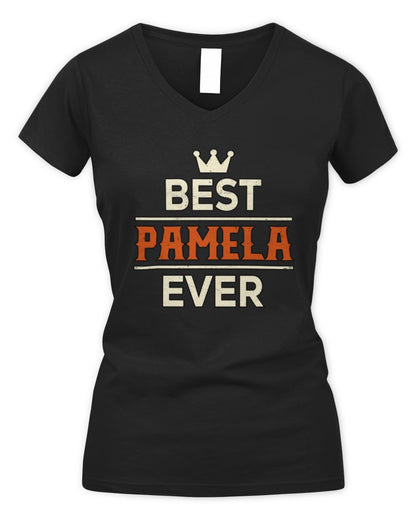 Best Your Name With Crown Shirt PAMELA M1-59 / Women's V-Neck T-Shirt / black