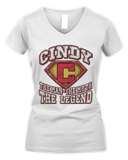 The Man The Myth The Legend Superman Graphic T-Shirt CINDY M1-74 / Women's V-Neck T-Shirt / white