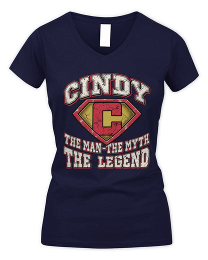 The Man The Myth The Legend Superman Graphic T-Shirt CINDY M1-74 / Women's V-Neck T-Shirt / navy