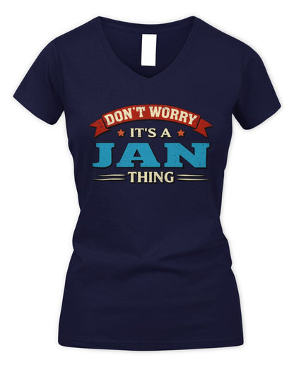 Don't Worry It's a Your Name Thing Funny Retro T-Shirt JAN M1-57 / Women's V-Neck T-Shirt / navy