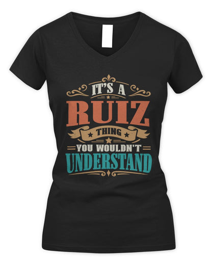 It’s a Name Thing Personalized Retro T-Shirt RUIZ M1-47 / Women's V-Neck T-Shirt / black