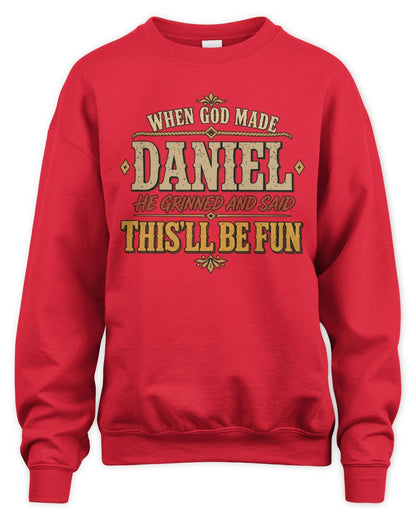 When God Made Your Name Funny Western T-Shirt DANIEL M1-81 / Unisex Sweatshirt / red